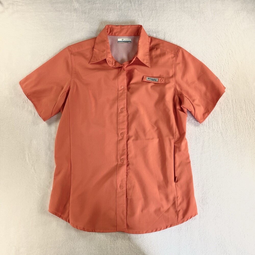 Columbia Shirt Womens M Coral Short Sleeve Snap Omni-Shade PFG Fishing Vented